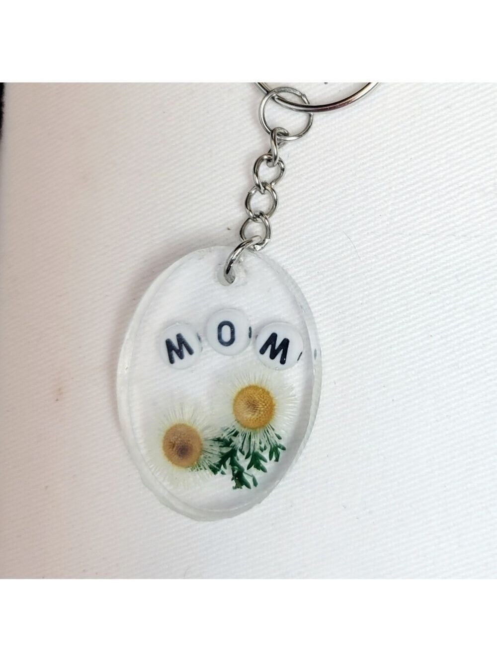 Resin Epoxy Mom Keychain with Flowers Handmade
